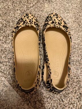 CROCS Leopard-Print Beige & Black Ballet Flats